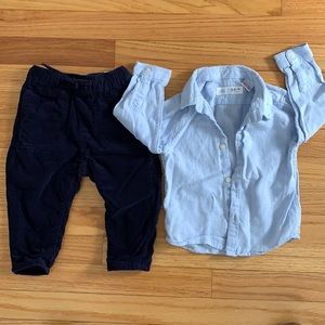 Zara baby boy corduroy pants and button down top